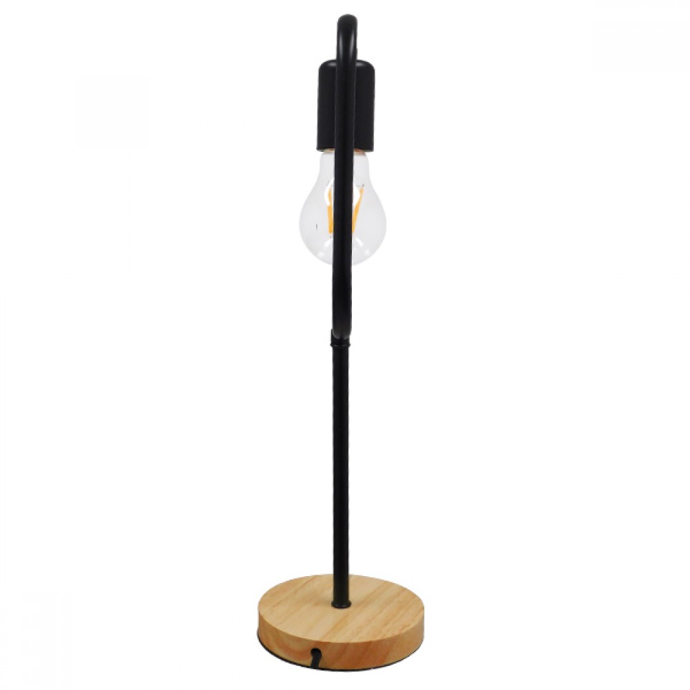 GloboStar® HONOR SQUARE 01435 Μοντέρνο Επιτραπέζιο Φωτιστικό Πορτατίφ Μονόφωτο Μαύρο Μεταλλικό με Ξύλινη Βάση Δρυς Μ20 x Π20 x Υ42cm