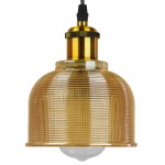 GloboStar® SEGRETO 01448 Vintage Κρεμαστό Φωτιστικό Οροφής Μονόφωτο 1 x E27 Χρυσό Γυάλινο Διάφανο Καμπάνα με Χρυσό Ντουί Φ14 x Υ18cm