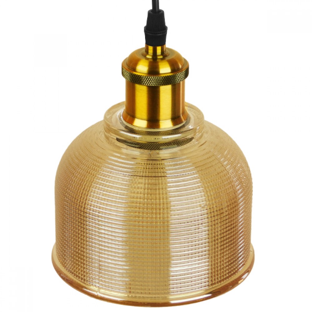 GloboStar® SEGRETO 01448 Vintage Κρεμαστό Φωτιστικό Οροφής Μονόφωτο 1 x E27 Χρυσό Γυάλινο Διάφανο Καμπάνα με Χρυσό Ντουί Φ14 x Υ18cm