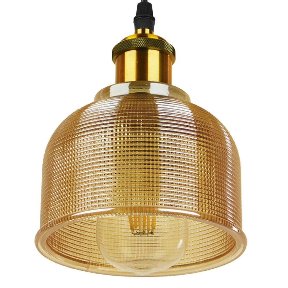 GloboStar® SEGRETO 01448 Vintage Κρεμαστό Φωτιστικό Οροφής Μονόφωτο 1 x E27 Χρυσό Γυάλινο Διάφανο Καμπάνα με Χρυσό Ντουί Φ14 x Υ18cm