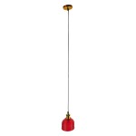 GloboStar® SEGRETO 01450 Vintage Κρεμαστό Φωτιστικό Οροφής Μονόφωτο 1 x E27 Κόκκινο Γυάλινο Διάφανο Καμπάνα με Χρυσό Ντουί Φ14 x Υ18cm