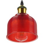 GloboStar® SEGRETO 01450 Vintage Κρεμαστό Φωτιστικό Οροφής Μονόφωτο 1 x E27 Κόκκινο Γυάλινο Διάφανο Καμπάνα με Χρυσό Ντουί Φ14 x Υ18cm
