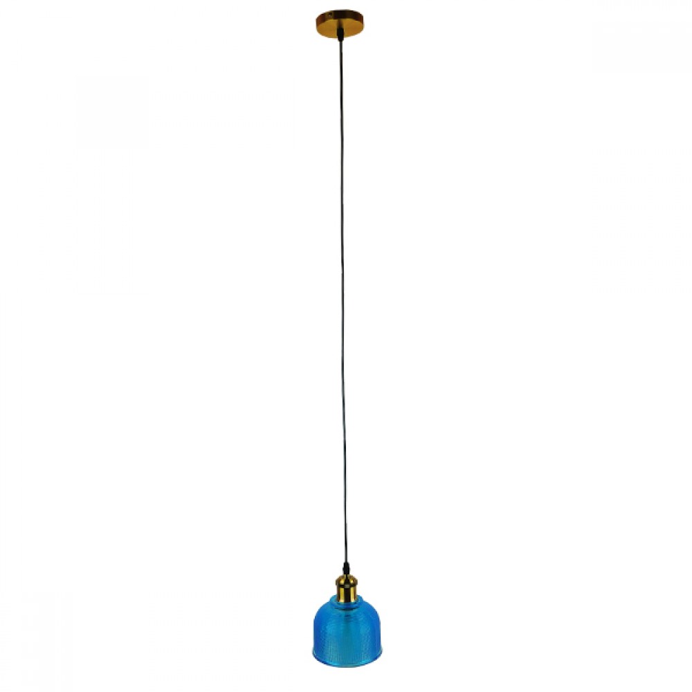 GloboStar® SEGRETO 01452 Vintage Κρεμαστό Φωτιστικό Μονόφωτο Καμπάνα 1 x E27 IP20 Μπλε Γυαλί με Χρυσό Μέταλλο - Μ14 x Π14 x Υ18cm