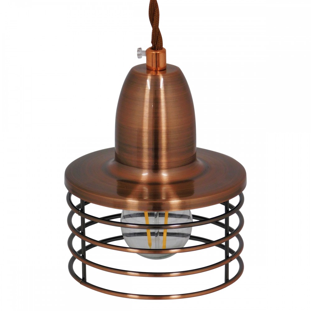 GloboStar® MANHATTAN 01453 Μοντέρνο Industrial Κρεμαστό Φωτιστικό Οροφής Μονόφωτο 1 x E27 Μεταλλικό Χάλκινο Καμπάνα Φ11 x Υ14cm