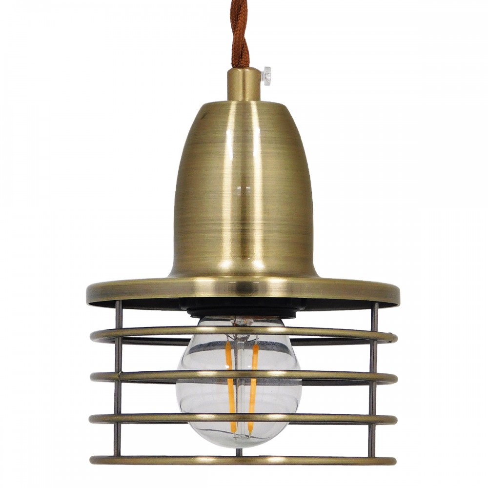 GloboStar® MANHATTAN 01455 Μοντέρνο Industrial Κρεμαστό Φωτιστικό Οροφής Μονόφωτο 1 x E27 Μεταλλικό Μπρούτζινο Καμπάνα Φ11 x Υ14cm