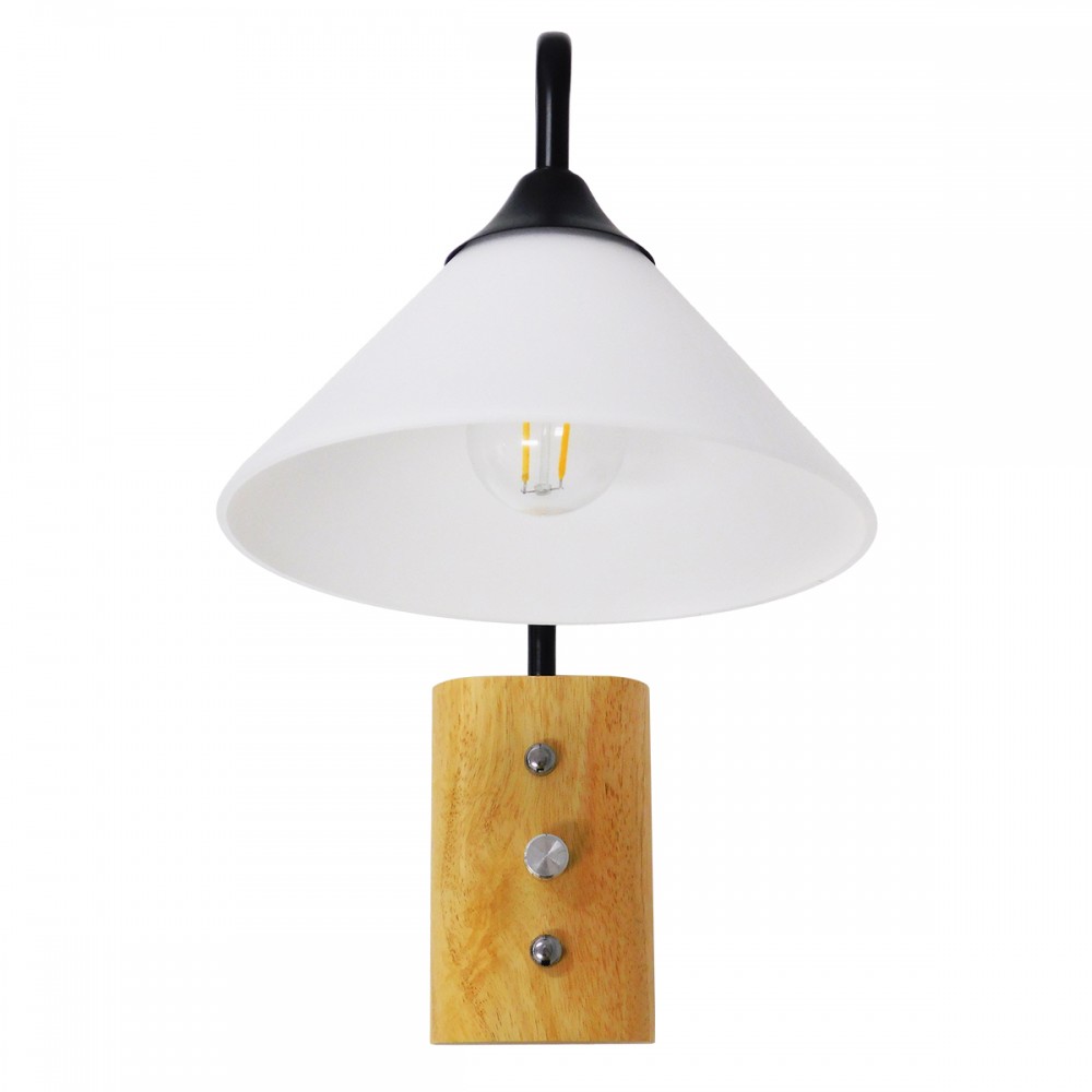 GloboStar® ALESSIA 01457 Μοντέρνο Φωτιστικό Τοίχου Απλίκα Μονόφωτο Μαύρο Λευκό με Ξύλινη Βάση και Διακόπτη ON/OFF Μεταλλικό Φ18 x Y29cm