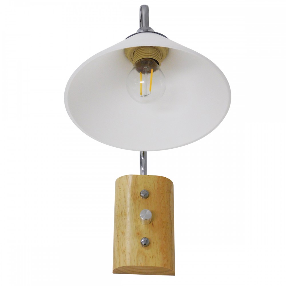 GloboStar® ALESSIA 01459 Μοντέρνο Φωτιστικό Τοίχου Απλίκα Μονόφωτο Ασημί Νίκελ Λευκό με Ξύλινη Βάση και Διακόπτη ON/OFF Μεταλλικό Φ18 x Y29cm