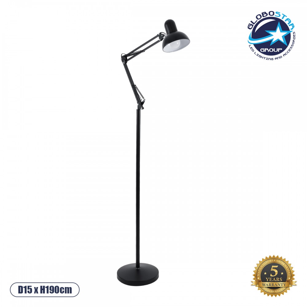 GLOBOSTAR® AUDREY 01468 Vintage Επιδαπέδιο Φωτιστικό με Ντουί 1 x E27 AC 220-240V IP20 - Μαύρο - Μ15 x Π15 x Υ190cm