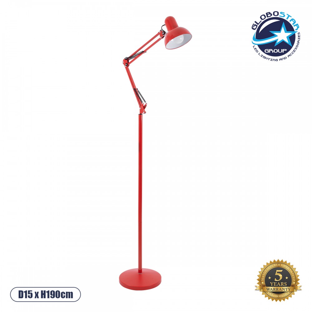 GLOBOSTAR® AUDREY 01470 Vintage Επιδαπέδιο Φωτιστικό με Ντουί 1 x E27 AC 220-240V IP20 - Κόκκινο - Μ15 x Π15 x Υ190cm