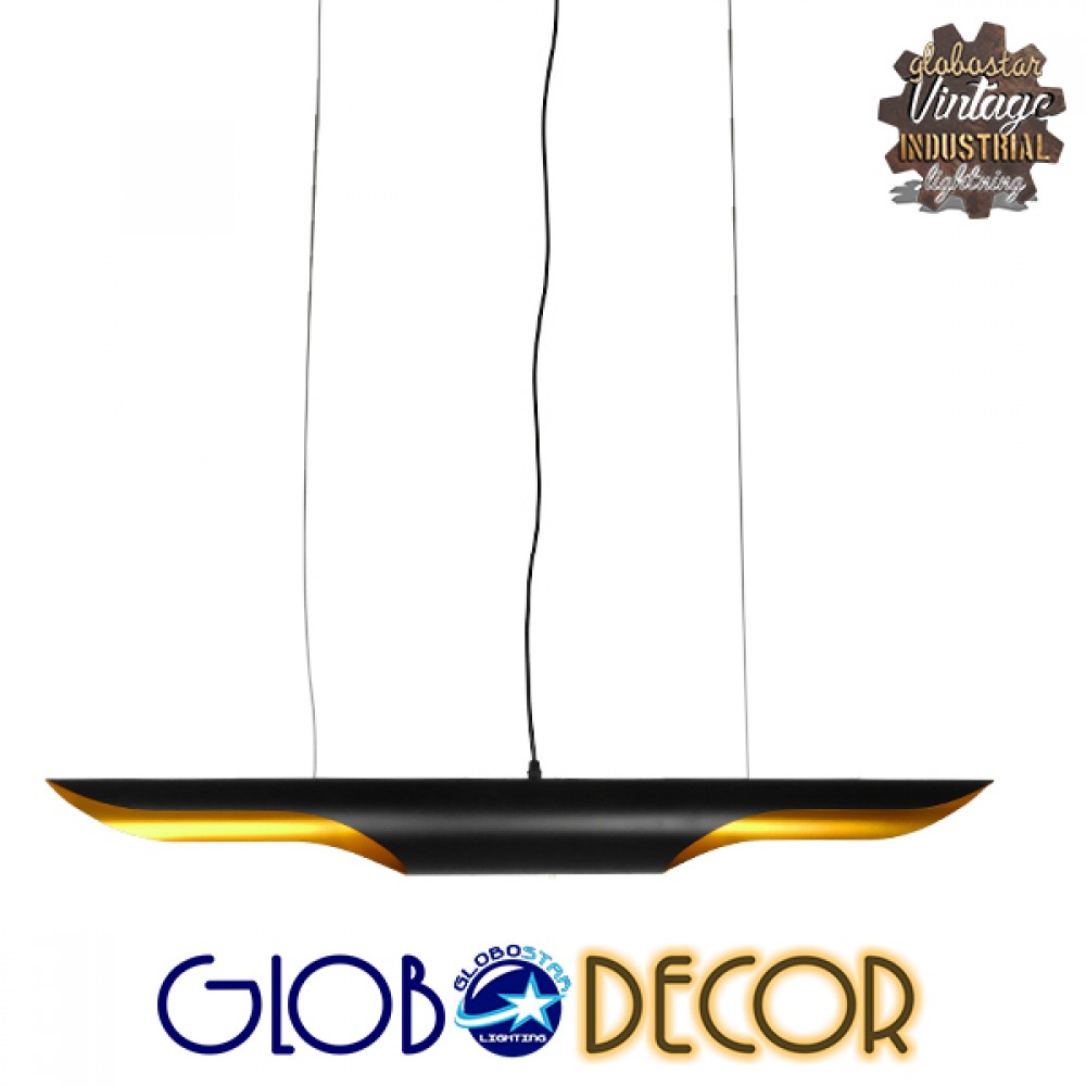 GloboStar® ESTERINA 01473 Μοντέρνο Κρεμαστό Φωτιστικό Ανάρτηση Δίφωτο 2 x E27 IP20 Μαύρο & Χρυσό Μέταλλο - Μ100 x Π10 x Y10cm