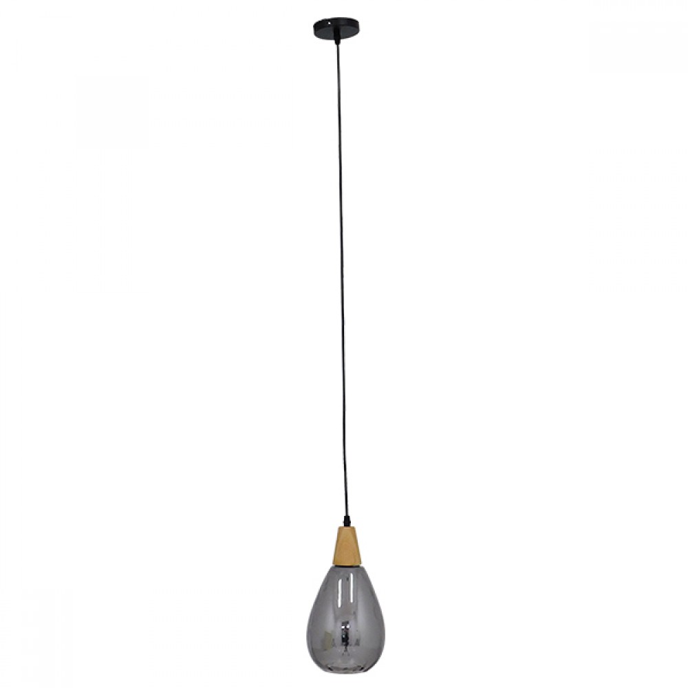 GloboStar® NOAH 01489 Μοντέρνο Κρεμαστό Φωτιστικό Οροφής Μονόφωτο 1 x E27 Γυάλινο με Ξύλο Μαύρο Φιμέ Νίκελ Φ16 x Υ30cm