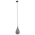 GloboStar® NOAH 01489 Μοντέρνο Κρεμαστό Φωτιστικό Οροφής Μονόφωτο 1 x E27 Γυάλινο με Ξύλο Μαύρο Φιμέ Νίκελ Φ16 x Υ30cm