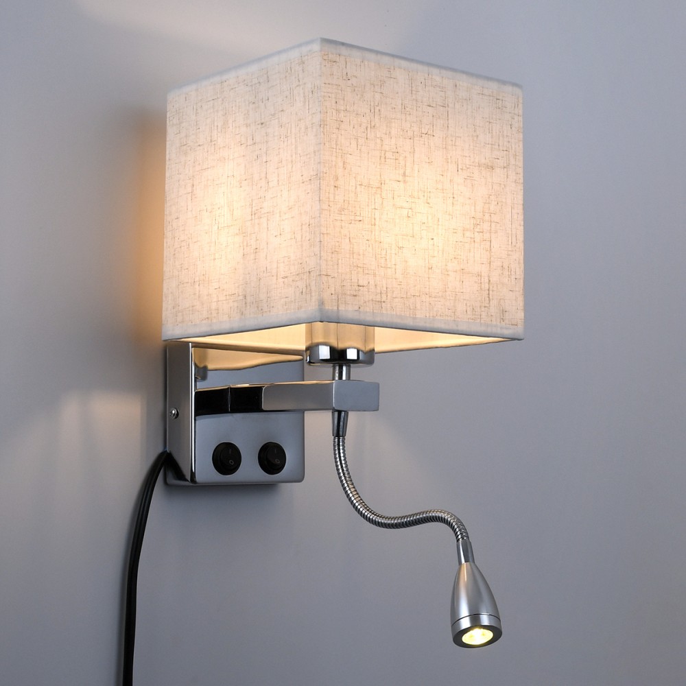 GloboStar® ELEGANT 01495 Μοντέρνο Φωτιστικό Τοίχου Απλίκα Μεταλλικό Χρώμιο Νίκελ με Λευκό Ύφασμα Δίφωτο 1xE27 - Ρυθμίζόμενο Σώμα Σπιράλ με CREE LED 3W Θερμό Λευκό 2700K - Διακόπτες On / Off Μ17 x Π21 x Υ43cm