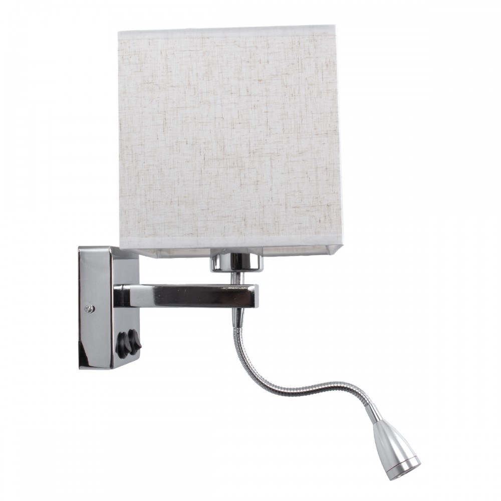 GloboStar® ELEGANT 01495 Μοντέρνο Φωτιστικό Τοίχου Απλίκα Μεταλλικό Χρώμιο Νίκελ με Λευκό Ύφασμα Δίφωτο 1xE27 - Ρυθμίζόμενο Σώμα Σπιράλ με CREE LED 3W Θερμό Λευκό 2700K - Διακόπτες On / Off Μ17 x Π21 x Υ43cm