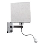 GloboStar® ELEGANT 01495 Μοντέρνο Φωτιστικό Τοίχου Απλίκα Μεταλλικό Χρώμιο Νίκελ με Λευκό Ύφασμα Δίφωτο 1xE27 - Ρυθμίζόμενο Σώμα Σπιράλ με CREE LED 3W Θερμό Λευκό 2700K - Διακόπτες On / Off Μ17 x Π21 x Υ43cm