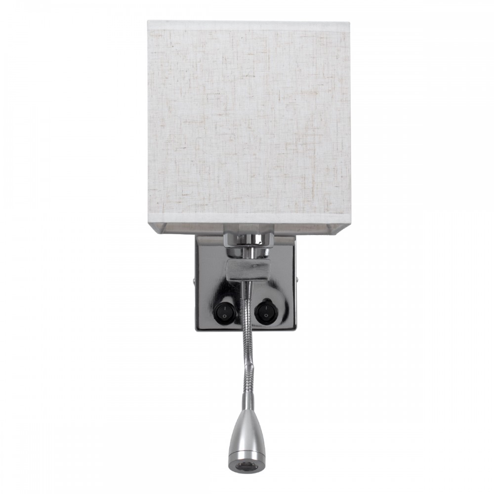GloboStar® ELEGANT 01495 Μοντέρνο Φωτιστικό Τοίχου Απλίκα Μεταλλικό Χρώμιο Νίκελ με Λευκό Ύφασμα Δίφωτο 1xE27 - Ρυθμίζόμενο Σώμα Σπιράλ με CREE LED 3W Θερμό Λευκό 2700K - Διακόπτες On / Off Μ17 x Π21 x Υ43cm