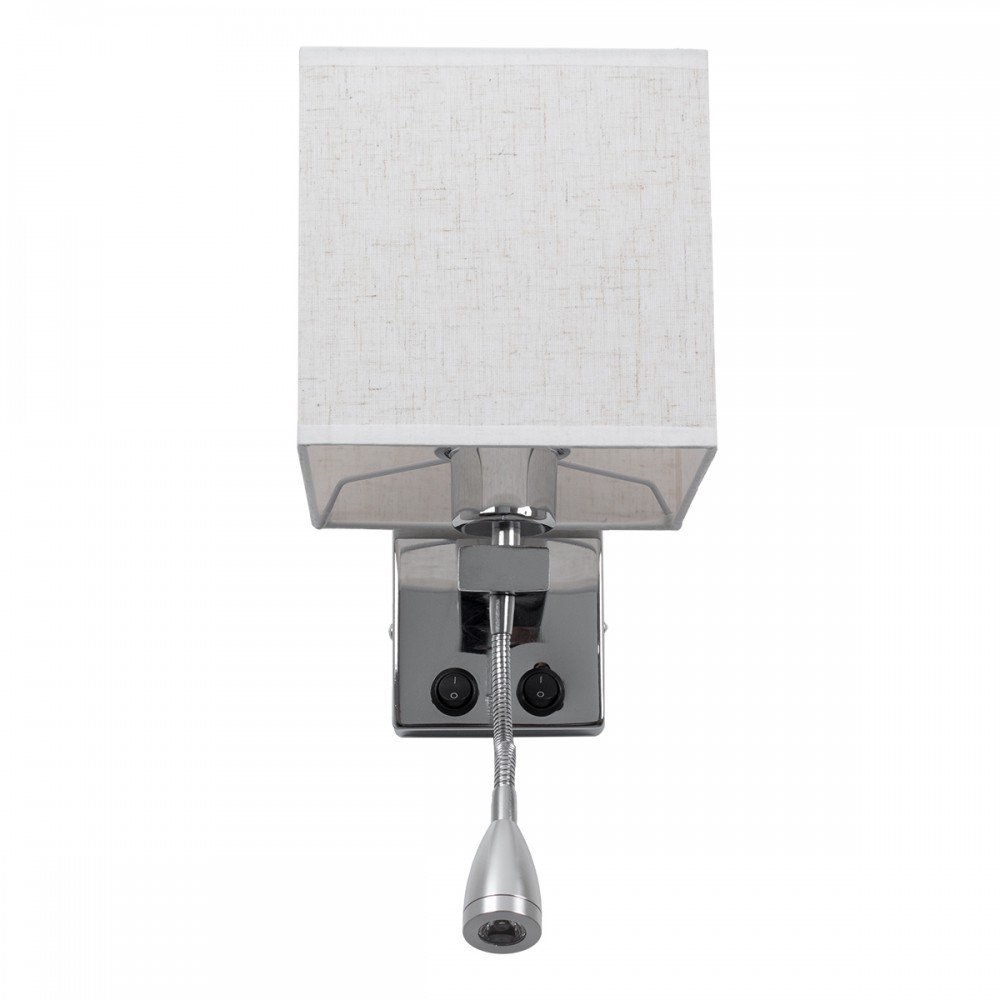 GloboStar® ELEGANT 01495 Μοντέρνο Φωτιστικό Τοίχου Απλίκα Μεταλλικό Χρώμιο Νίκελ με Λευκό Ύφασμα Δίφωτο 1xE27 - Ρυθμίζόμενο Σώμα Σπιράλ με CREE LED 3W Θερμό Λευκό 2700K - Διακόπτες On / Off Μ17 x Π21 x Υ43cm