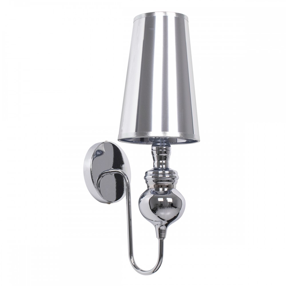 GloboStar® LAURA 01498 Μοντέρνο Επιτοίχιο Φωτιστικό Απλίκα Μονόφωτο 1 x E27 IP20 Ασημί Μέταλλο - Μ21 x Π15 x Y48cm