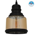 GloboStar® OLIVER 01506 Vintage Κρεμαστό Φωτιστικό Οροφής Μονόφωτο 1 x E27 Γυάλινο Μελί Διάφανο Φ15 x Υ21.5cm