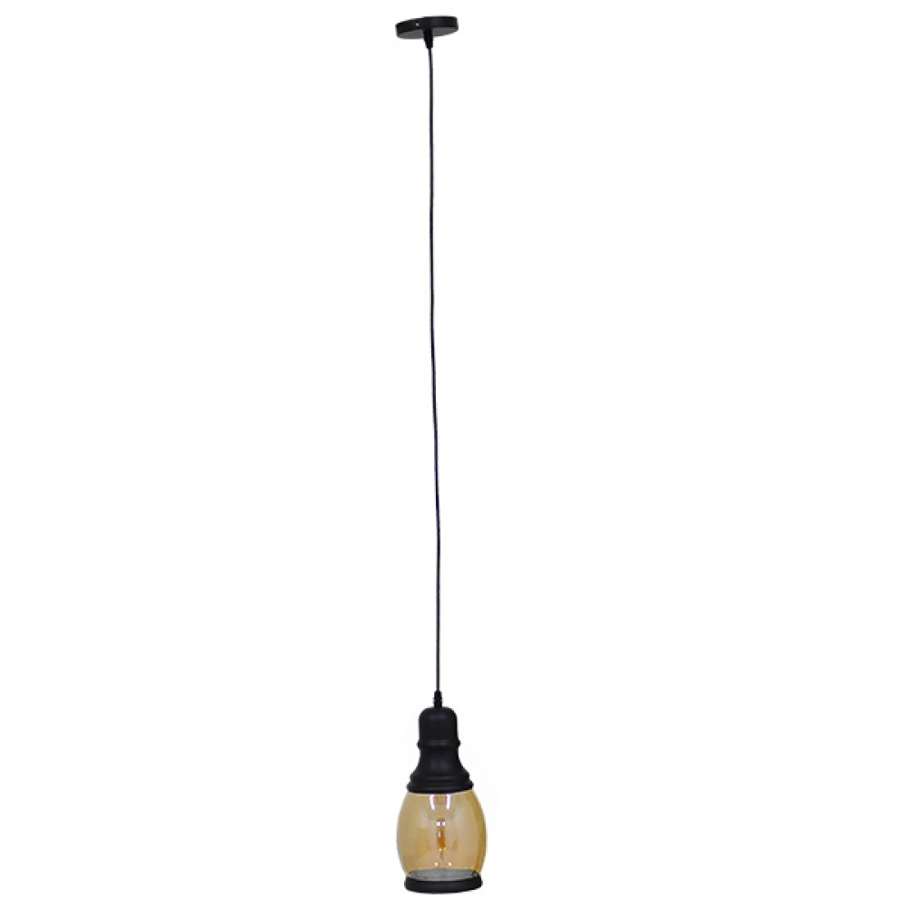 GloboStar® OLIVER 01507 Vintage Κρεμαστό Φωτιστικό Οροφής Μονόφωτο 1 x E27 Γυάλινο Μελί Διάφανο Φ14 x Υ30cm