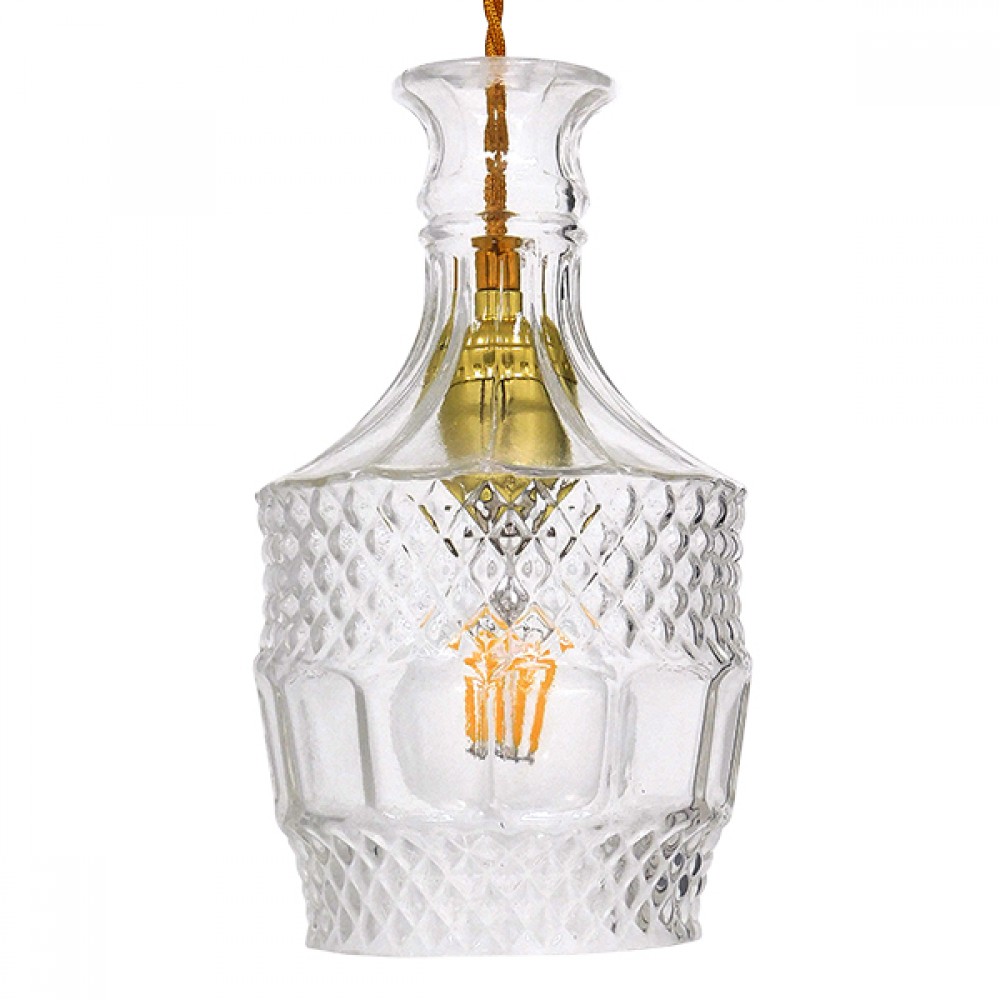 GloboStar® WHISKEY 01513 Vintage Κρεμαστό Φωτιστικό Οροφής Μονόφωτο 1 x E27 Γυάλινο Διάφανο Φ13 x Υ22cm