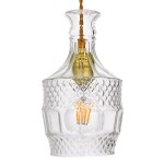 GloboStar® WHISKEY 01513 Vintage Κρεμαστό Φωτιστικό Οροφής Μονόφωτο 1 x E27 Γυάλινο Διάφανο Φ13 x Υ22cm