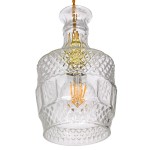 GloboStar® WHISKEY 01513 Vintage Κρεμαστό Φωτιστικό Οροφής Μονόφωτο 1 x E27 Γυάλινο Διάφανο Φ13 x Υ22cm