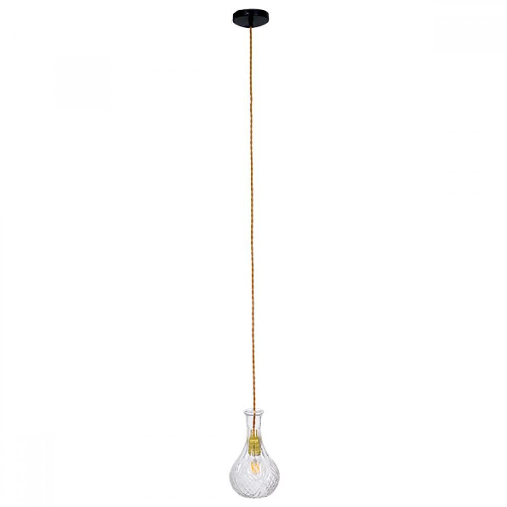 GloboStar® RUM 01514 Vintage Κρεμαστό Φωτιστικό Οροφής Μονόφωτο 1 x E27 Γυάλινο Διάφανο Φ14 x Υ23cm