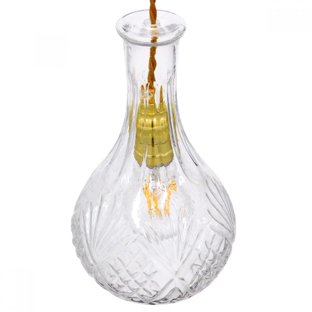 GloboStar® RUM 01514 Vintage Κρεμαστό Φωτιστικό Οροφής Μονόφωτο 1 x E27 Γυάλινο Διάφανο Φ14 x Υ23cm