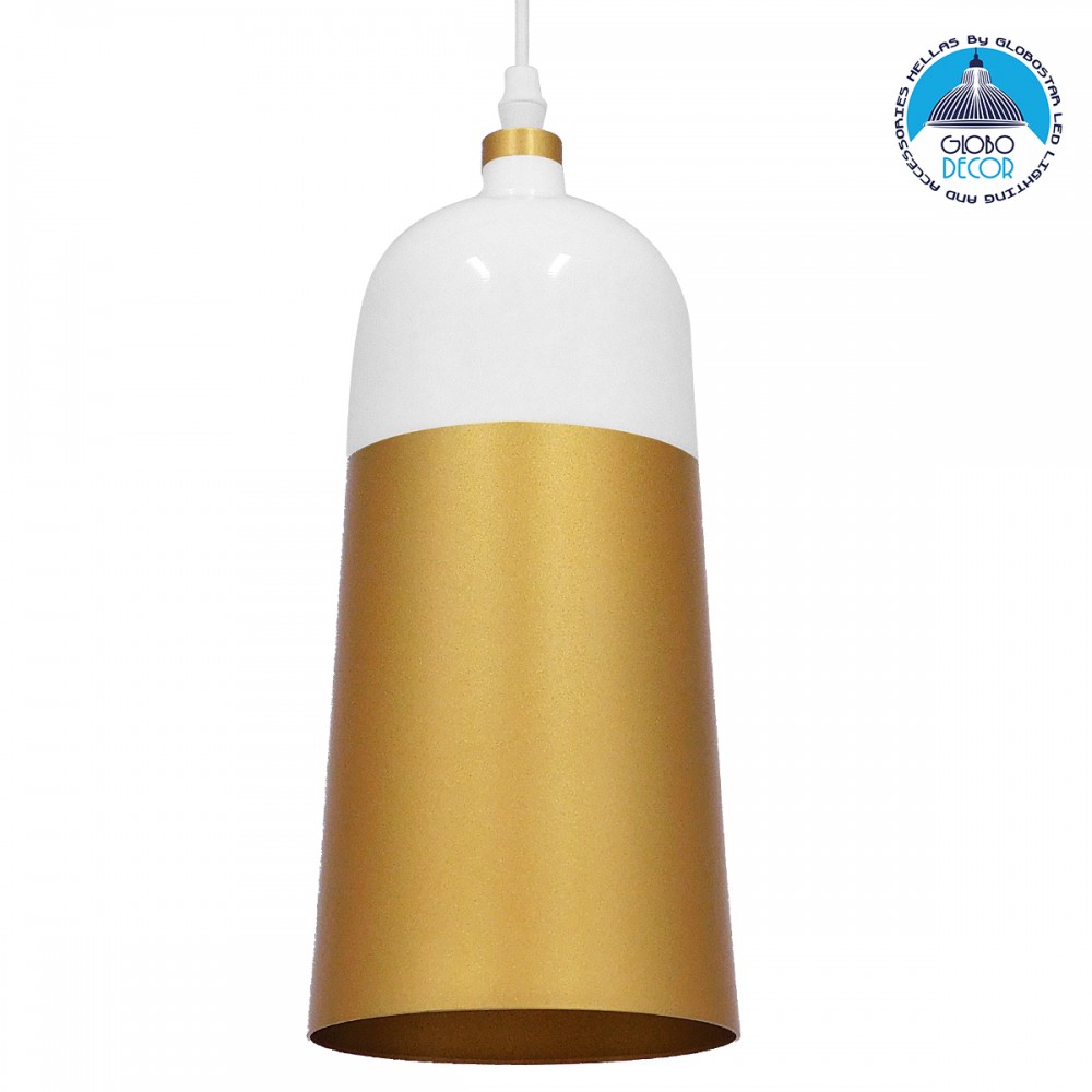 GLOBOSTAR® PALAZZO 01524 Μοντέρνο Κρεμαστό Φωτιστικό Οροφής με Ντουί 1 x E27 AC 220-240V IP20 - Λευκό & Χρυσό - Μ14 x Π14 x Υ34cm