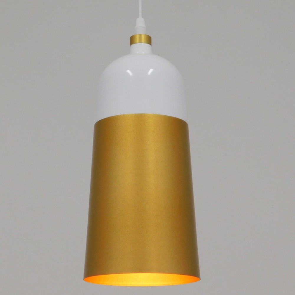 GloboStar® PALAZZO 01524 Μοντέρνο Κρεμαστό Φωτιστικό Οροφής Μονόφωτο 1 x E27 Λευκό - Χρυσό Μεταλλικό Καμπάνα Φ14 x Υ34cm