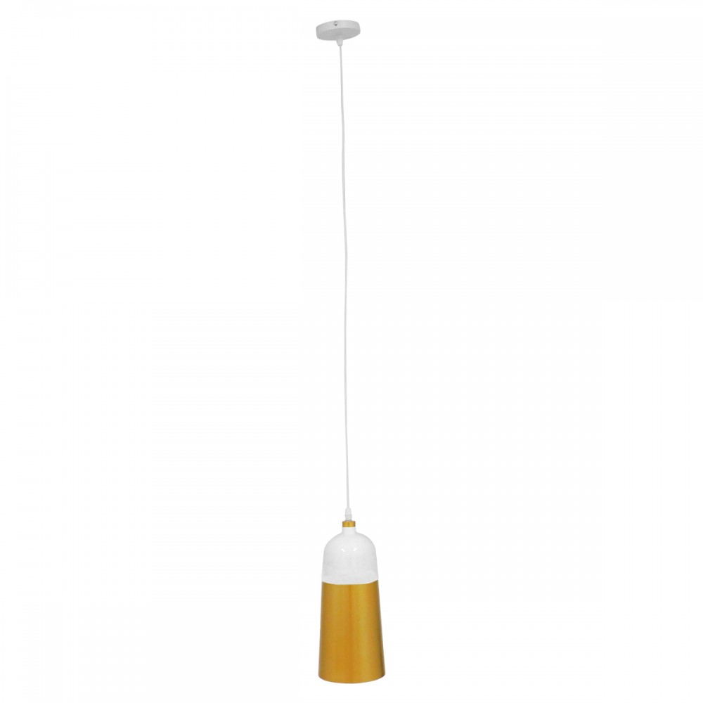 GloboStar® PALAZZO 01524 Μοντέρνο Κρεμαστό Φωτιστικό Οροφής Μονόφωτο 1 x E27 Λευκό - Χρυσό Μεταλλικό Καμπάνα Φ14 x Υ34cm