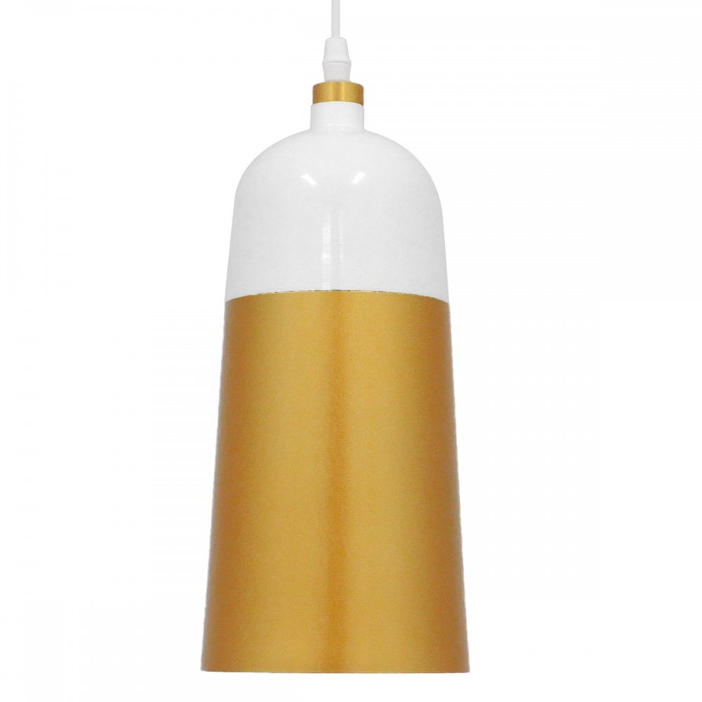 GloboStar® PALAZZO 01524 Μοντέρνο Κρεμαστό Φωτιστικό Οροφής Μονόφωτο 1 x E27 Λευκό - Χρυσό Μεταλλικό Καμπάνα Φ14 x Υ34cm