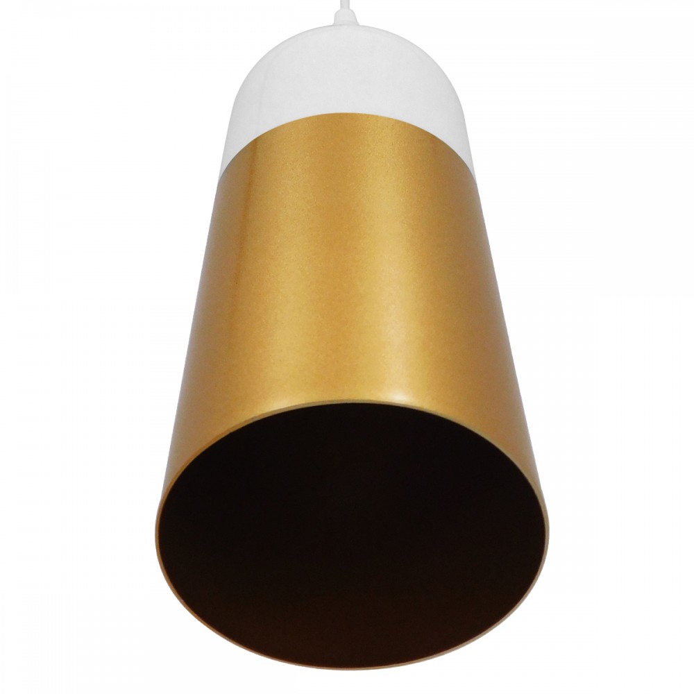 GloboStar® PALAZZO 01524 Μοντέρνο Κρεμαστό Φωτιστικό Οροφής Μονόφωτο 1 x E27 Λευκό - Χρυσό Μεταλλικό Καμπάνα Φ14 x Υ34cm