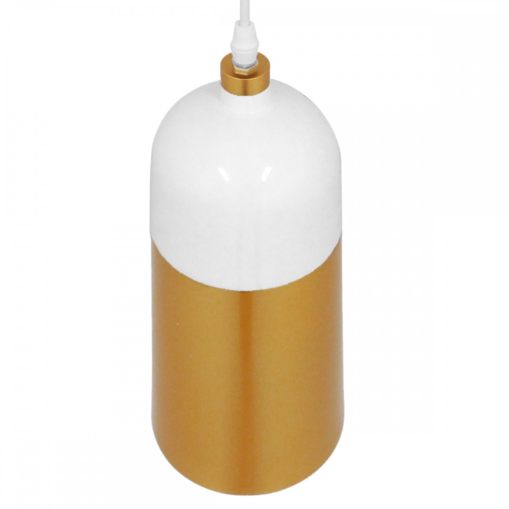 GloboStar® PALAZZO 01524 Μοντέρνο Κρεμαστό Φωτιστικό Οροφής Μονόφωτο 1 x E27 Λευκό - Χρυσό Μεταλλικό Καμπάνα Φ14 x Υ34cm