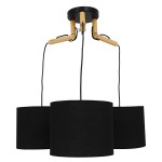 GloboStar® RAMSON 01525 Μοντέρνο Κρεμαστό Φωτιστικό Οροφής Τρίφωτο 3 x E27 Μαύρο με Ξύλο και Υφασμάτινα Καπελα Φ67 x Υ65cm