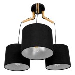 GloboStar® RAMSON 01525 Μοντέρνο Κρεμαστό Φωτιστικό Οροφής Τρίφωτο 3 x E27 Μαύρο με Ξύλο και Υφασμάτινα Καπελα Φ67 x Υ65cm