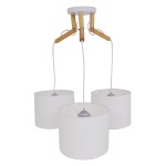 GloboStar® RAMSON 01526 Μοντέρνο Κρεμαστό Φωτιστικό Οροφής Τρίφωτο 3 x E27 Λευκό με Ξύλο και Υφασμάτινα Καπελα Φ67 x Υ65cm