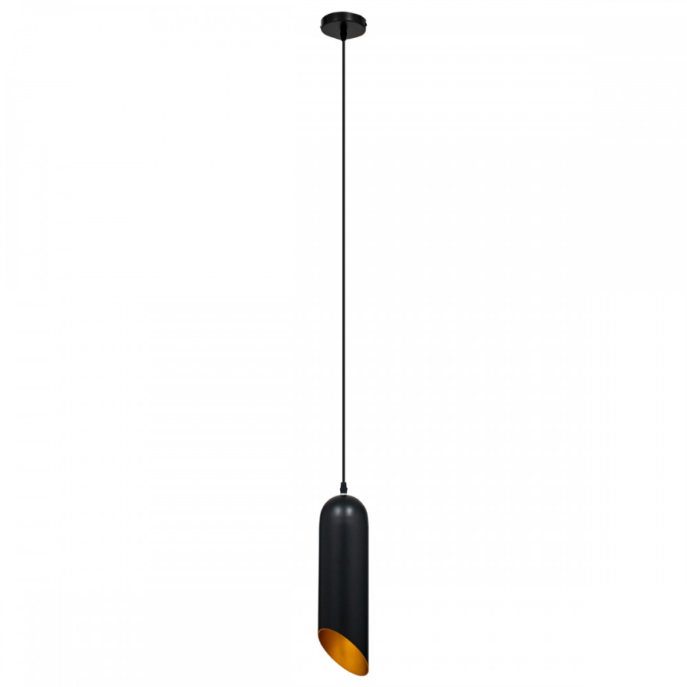GloboStar® CARSON 01527 Μοντέρνο Κρεμαστό Φωτιστικό Οροφής Μονόφωτο 1 x E27 Μαύρο - Χρυσό Μεταλλικό Καμπάνα Φ10 x Υ38cm
