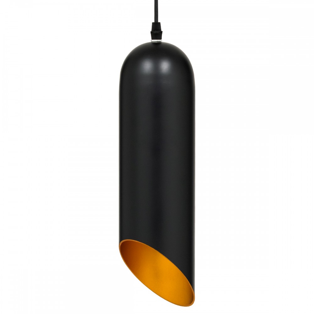 GloboStar® CARSON 01527 Μοντέρνο Κρεμαστό Φωτιστικό Οροφής Μονόφωτο 1 x E27 Μαύρο - Χρυσό Μεταλλικό Καμπάνα Φ10 x Υ38cm