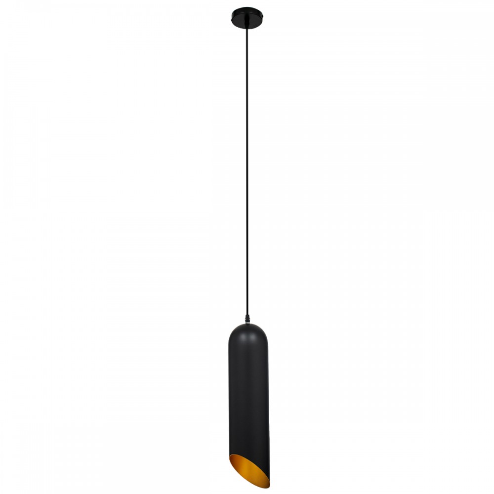 GloboStar® CARSON 01528 Μοντέρνο Κρεμαστό Φωτιστικό Οροφής Μονόφωτο 1 x E27 Μαύρο - Χρυσό Μεταλλικό Καμπάνα Φ12 x Υ52cm