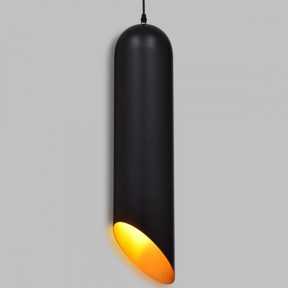 GloboStar® CARSON 01529 Μοντέρνο Κρεμαστό Φωτιστικό Ανάρτηση Μονόφωτο 1 x E27 IP20 Μαύρο & Χρυσό Μέταλλο - Μ15 x Π15 x Υ68cm