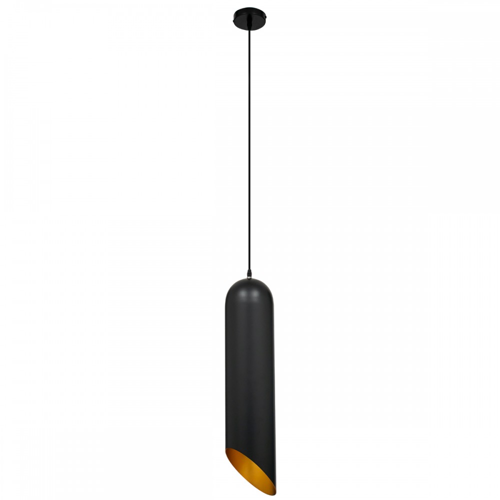 GloboStar® CARSON 01529 Μοντέρνο Κρεμαστό Φωτιστικό Οροφής Μονόφωτο 1 x E27 Μαύρο - Χρυσό Μεταλλικό Καμπάνα Φ15 x Υ68cm
