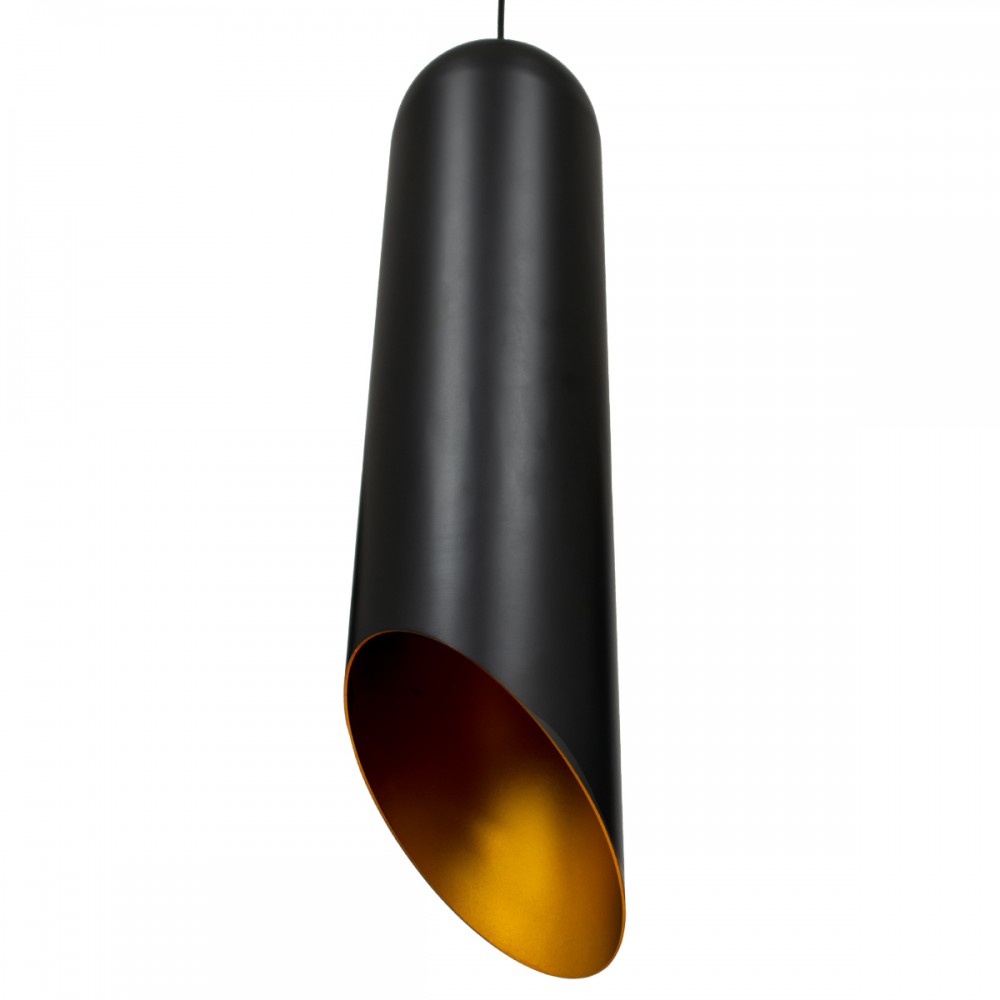GloboStar® CARSON 01529 Μοντέρνο Κρεμαστό Φωτιστικό Οροφής Μονόφωτο 1 x E27 Μαύρο - Χρυσό Μεταλλικό Καμπάνα Φ15 x Υ68cm
