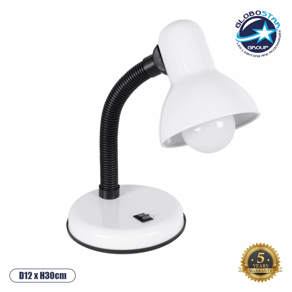 GLOBOSTAR® STUDENT 01531 Μοντέρνο Επιτραπέζιο Φωτιστικό Πορτατίφ με Ντουί 1 x E27 AC 220-240V IP20 - Λευκό - Μ12 x Π12 x Υ32cm