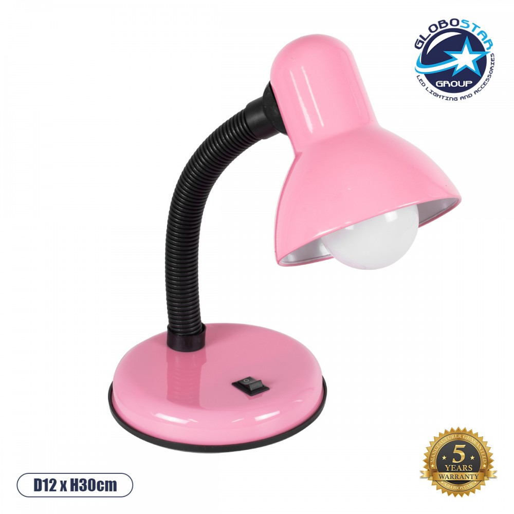 GLOBOSTAR® STUDENT 01534 Μοντέρνο Επιτραπέζιο Φωτιστικό Πορτατίφ με Ντουί 1 x E27 AC 220-240V IP20 - Ροζ - Μ12 x Π12 x Υ32cm