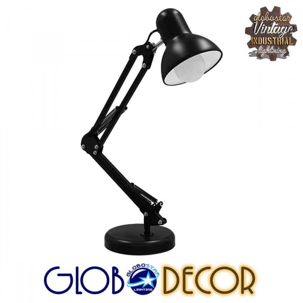 GLOBOSTAR® DESK 01538 Μοντέρνο Επιτραπέζιο Φωτιστικό Πορτατίφ με Ντουί 1 x E27 AC 220-240V IP20 - Μαύρο - Μ15 x Π15 x Υ67cm