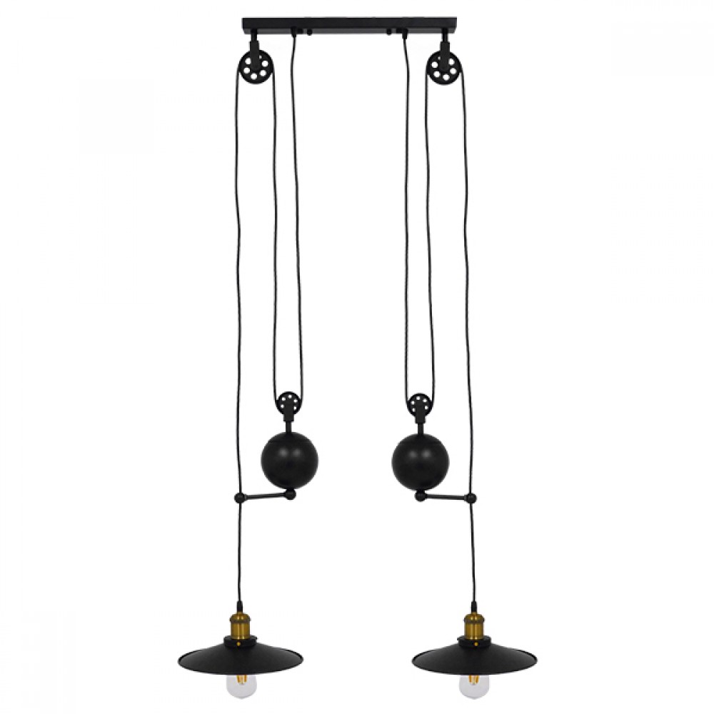 GloboStar® CARILO 01550 Vintage Κρεμαστό Φωτιστικό Ανάρτηση Δίφωτο 2 x E27 IP20 Μαύρο & Χρυσό Μέταλλο - Μ72 x Π26 x Υ120cm