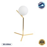 GloboStar® ELFIS GOLD 01551 Μοντέρνο Επιτραπέζιο Φωτιστικό Πορτατίφ Μονόφωτο 1 x E27 Χρυσό Μεταλλικό με Λευκό Γυαλί Μπάλα Φ15 x Υ53cm