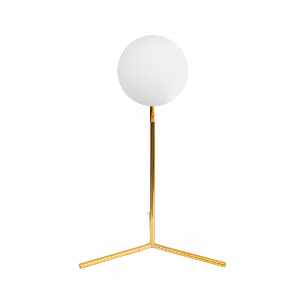 GloboStar® ELFIS GOLD 01551 Μοντέρνο Επιτραπέζιο Φωτιστικό Πορτατίφ Μονόφωτο 1 x E27 Χρυσό Μεταλλικό με Λευκό Γυαλί Μπάλα Φ15 x Υ53cm
